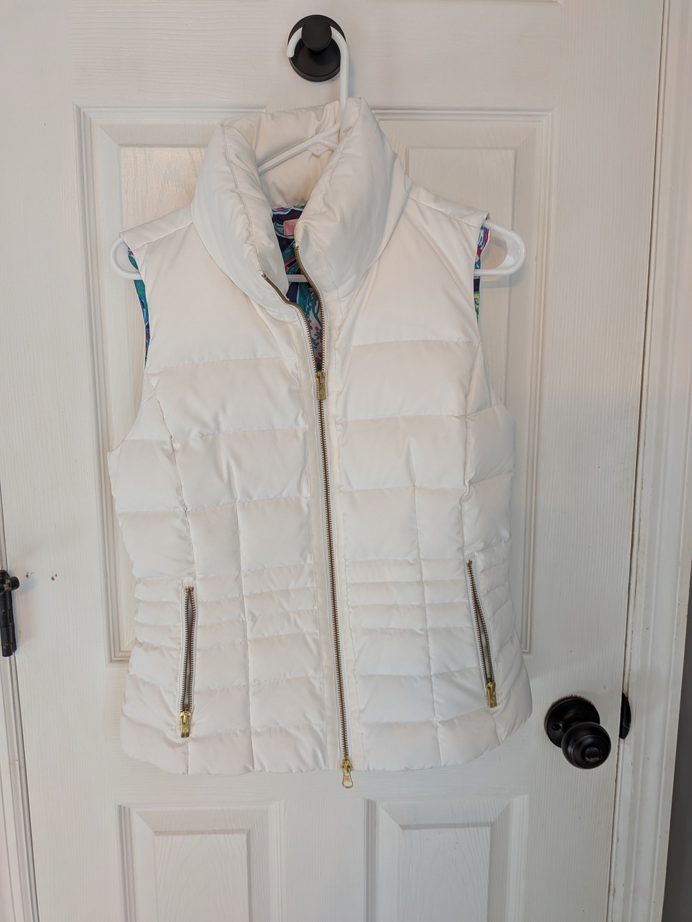 Lilly Pulitzer White Quilted Puffer Vest with Gold Hardware